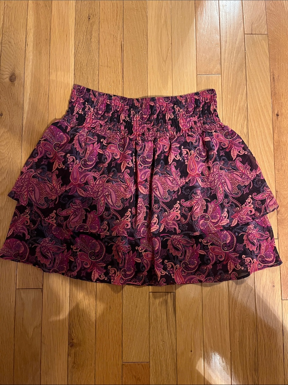 Garage purple and pink paisley flowy mini skirt